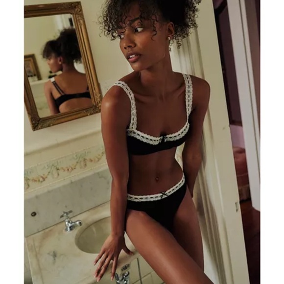 Free People Other - Free People Black and White Lace Trim So Sweet Bikini Size XL‎